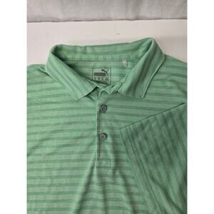 Puma Golf Polo Shirt Men XL Green Striped Short Sleeve, EUC